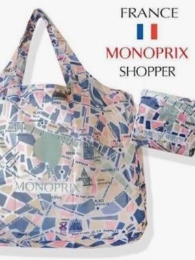 New Monoprix Paris Reusable Folding Nylon Shopping Bag - Paris Pink Streets